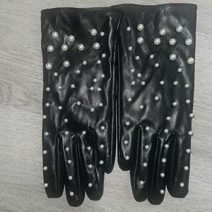 Faux Leather Pearl Gloves Sz large